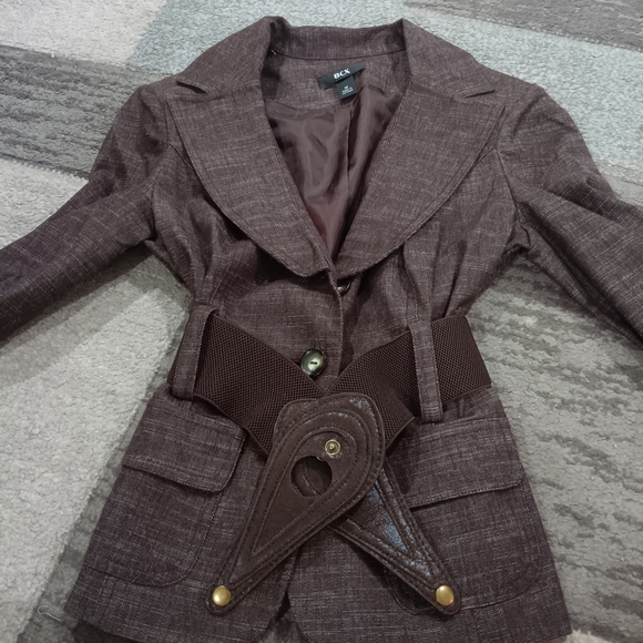 BCX Women's Chocolate Blazer with Statement Belt - Picture 1 of 2
